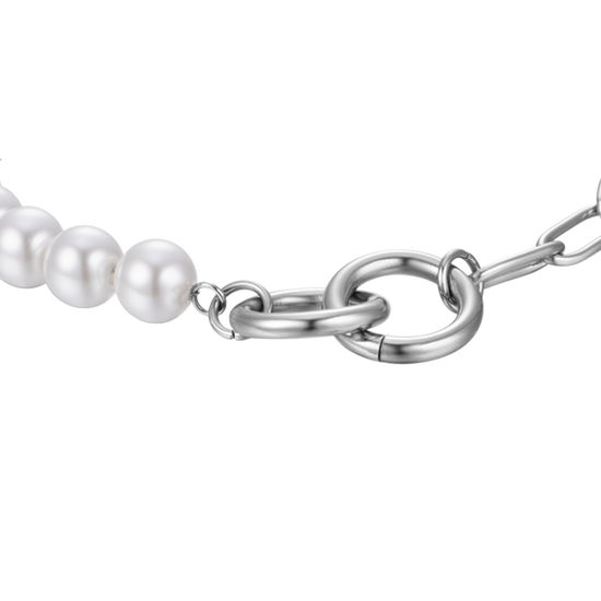 PULSERA DE ACERO PARA MUJER CON PERLAS BLANCAS