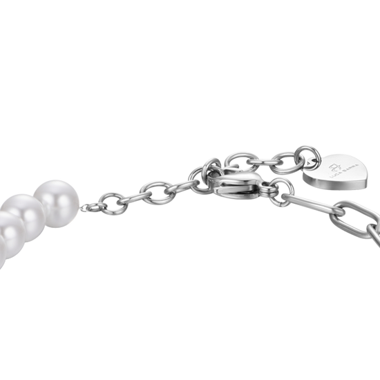 PULSERA DE ACERO PARA MUJER CON PERLAS BLANCAS