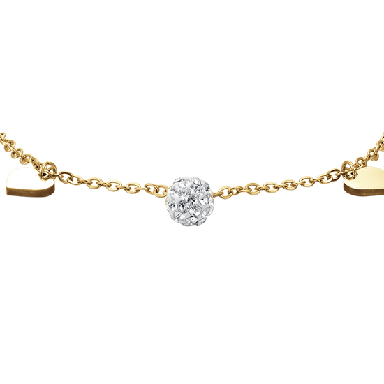 IP PULSERA DE ACERO DORADO PARA MUJER CON CORAZONES Y CRISTALES BLANCOS