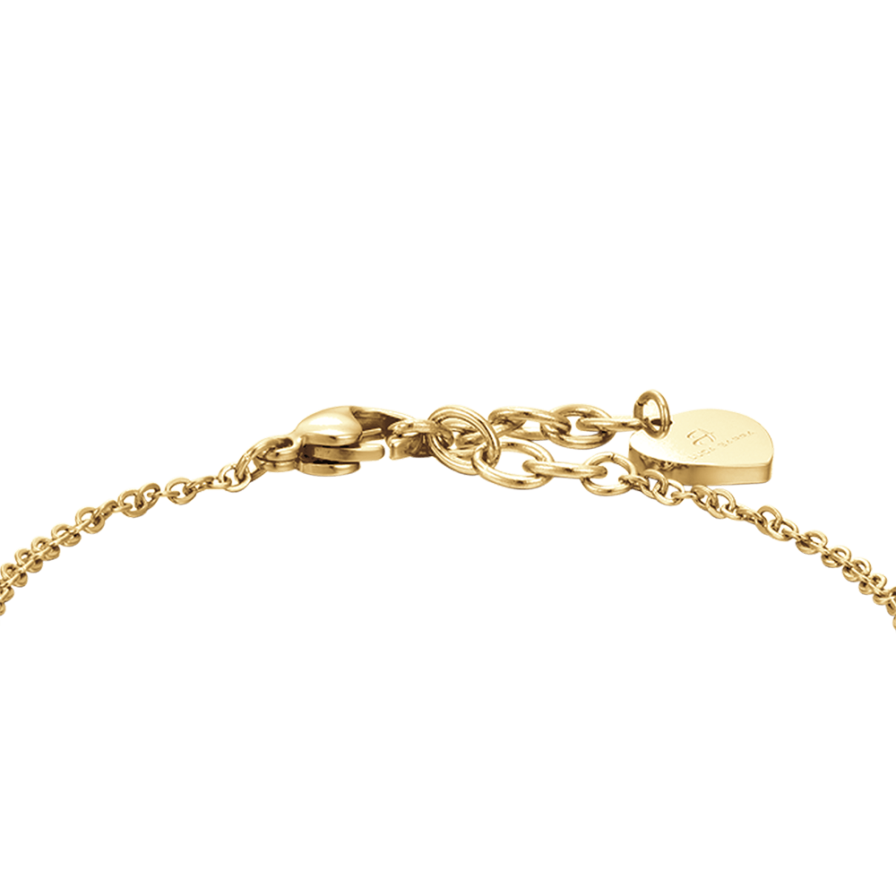 IP PULSERA DE ACERO DORADO PARA MUJER CON CORAZONES Y CRISTALES BLANCOS