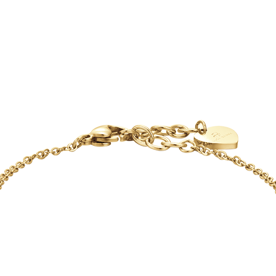 IP PULSERA DE ACERO DORADO PARA MUJER CON CORAZONES Y CRISTALES BLANCOS