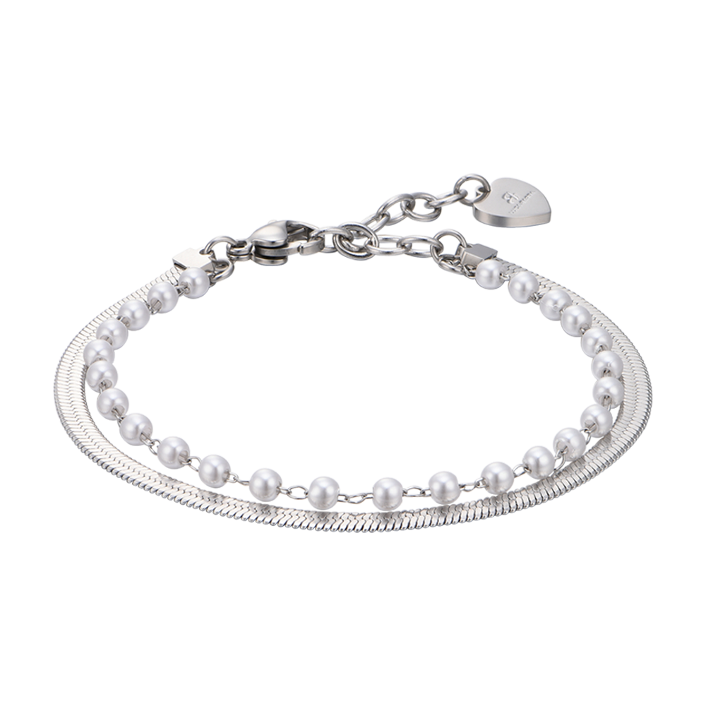 PULSERA DE ACERO PARA MUJER CON PERLAS BLANCAS