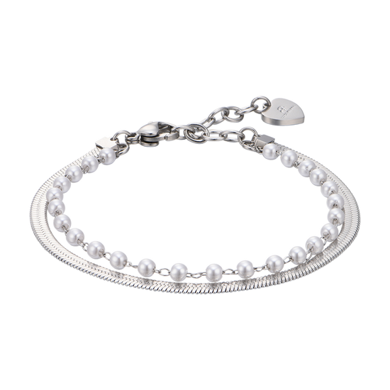 PULSERA DE ACERO PARA MUJER CON PERLAS BLANCAS