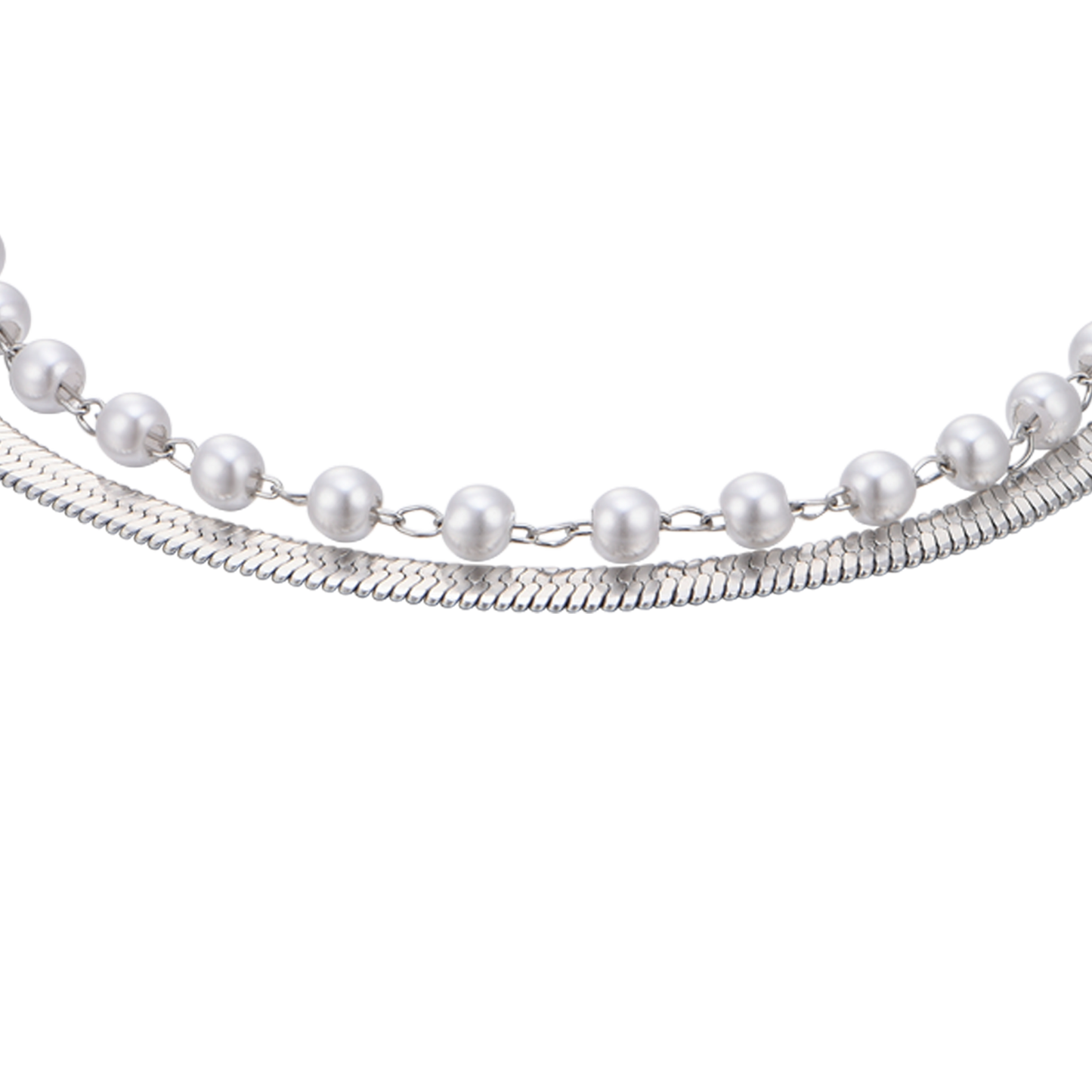 PULSERA DE ACERO PARA MUJER CON PERLAS BLANCAS