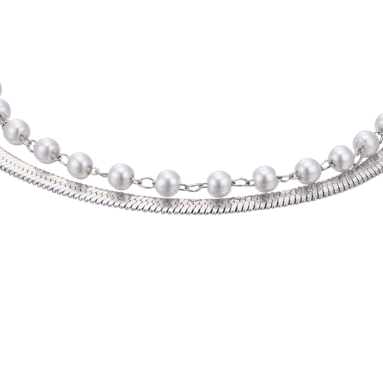 PULSERA DE ACERO PARA MUJER CON PERLAS BLANCAS