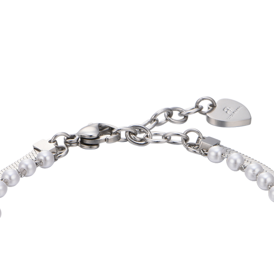 PULSERA DE ACERO PARA MUJER CON PERLAS BLANCAS