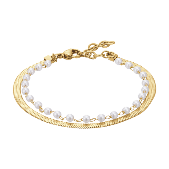 PULSERA DE ACERO PARA MUJER CON PERLAS BLANCAS