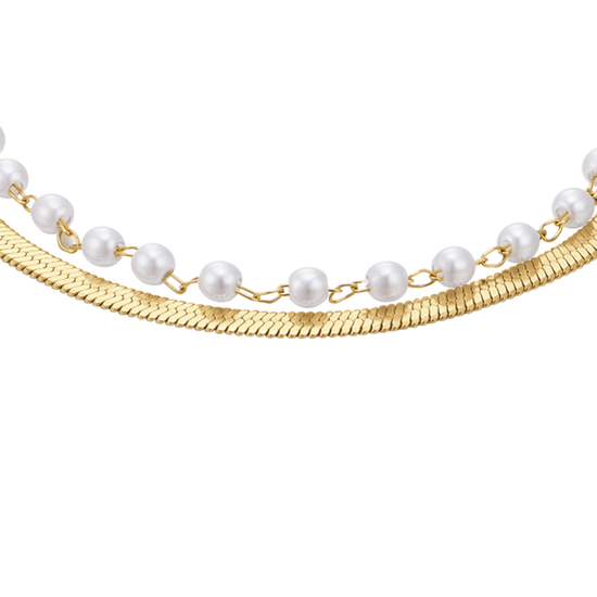 PULSERA DE ACERO PARA MUJER CON PERLAS BLANCAS