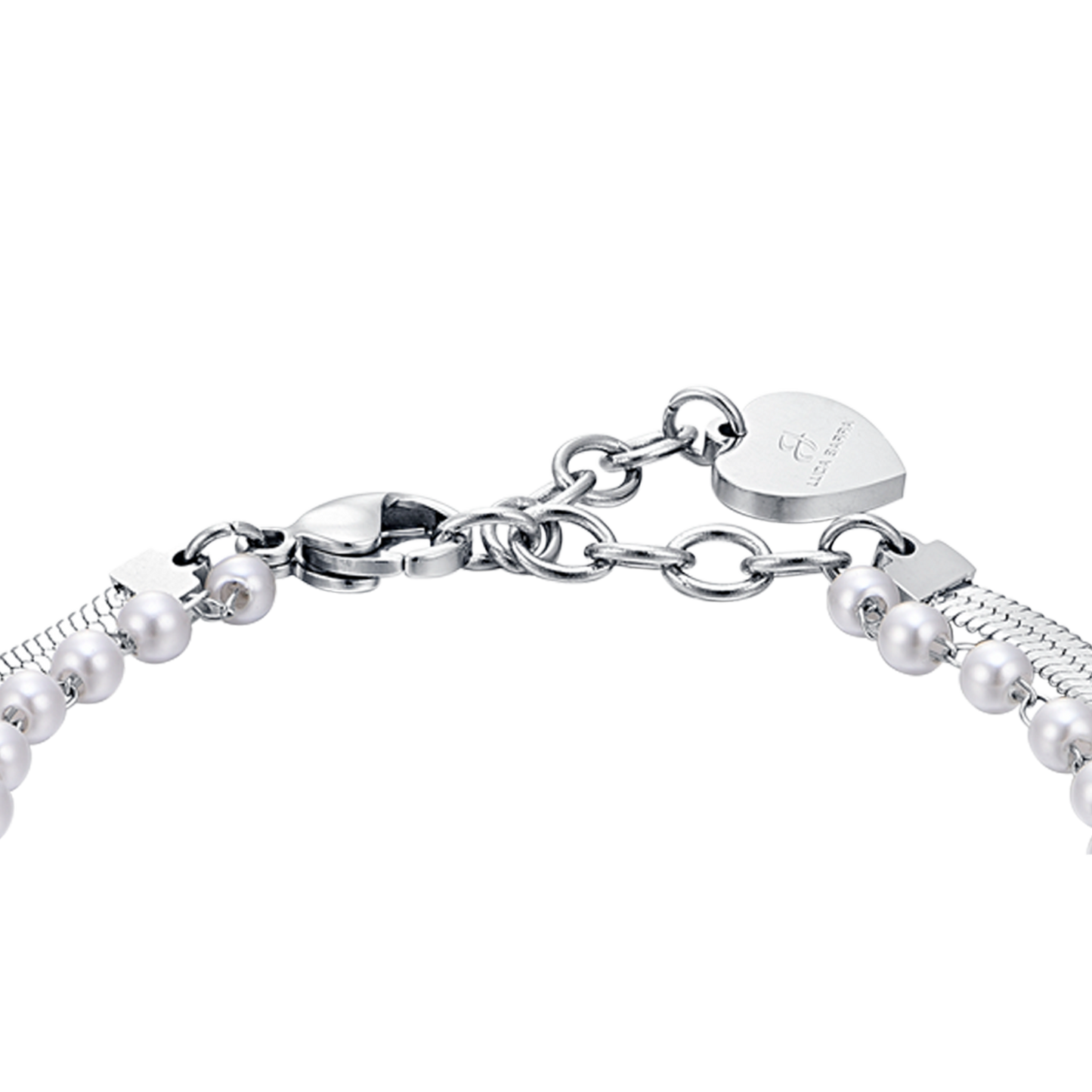 PULSERA DE ACERO PARA MUJER CON PERLAS BLANCAS, ESTRELLAS Y CRISTALES