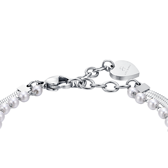 PULSERA DE ACERO PARA MUJER CON PERLAS BLANCAS, ESTRELLAS Y CRISTALES