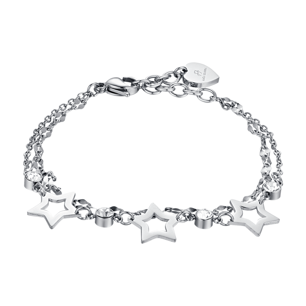 PULSERA MULTIFILAMENTO DE ACERO PARA MUJER CON ESTRELLAS CALADAS Y CRISTALES BLANCOS