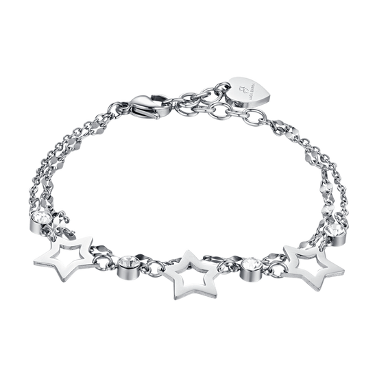 PULSERA MULTIFILAMENTO DE ACERO PARA MUJER CON ESTRELLAS CALADAS Y CRISTALES BLANCOS