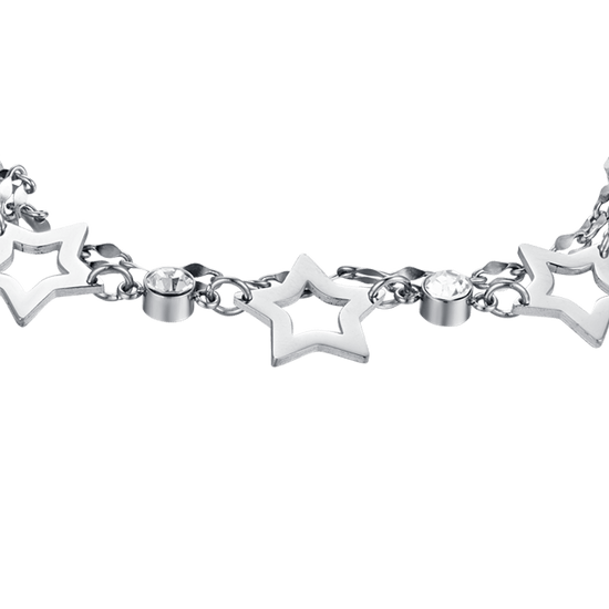 PULSERA MULTIFILAMENTO DE ACERO PARA MUJER CON ESTRELLAS CALADAS Y CRISTALES BLANCOS