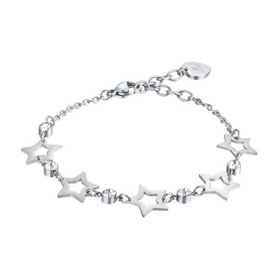 PULSERA DE ACERO PARA MUJER CON ESTRELLAS CALADAS Y CRISTALES BLANCOS