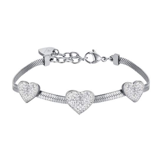 PULSERA DE SERPIENTE PARA MUJER EN ACERO CON CORAZONES Y CRISTALES BLANCOS Luca Barra