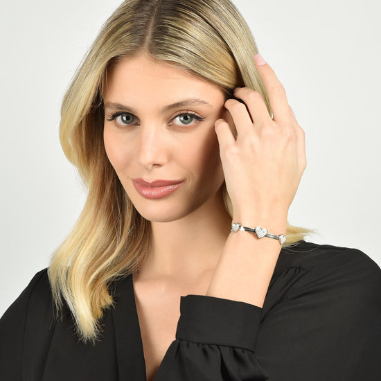 PULSERA DE ACERO SERPIENTE PARA MUJER CON CORAZONES CON CRISTALES BLANCOS