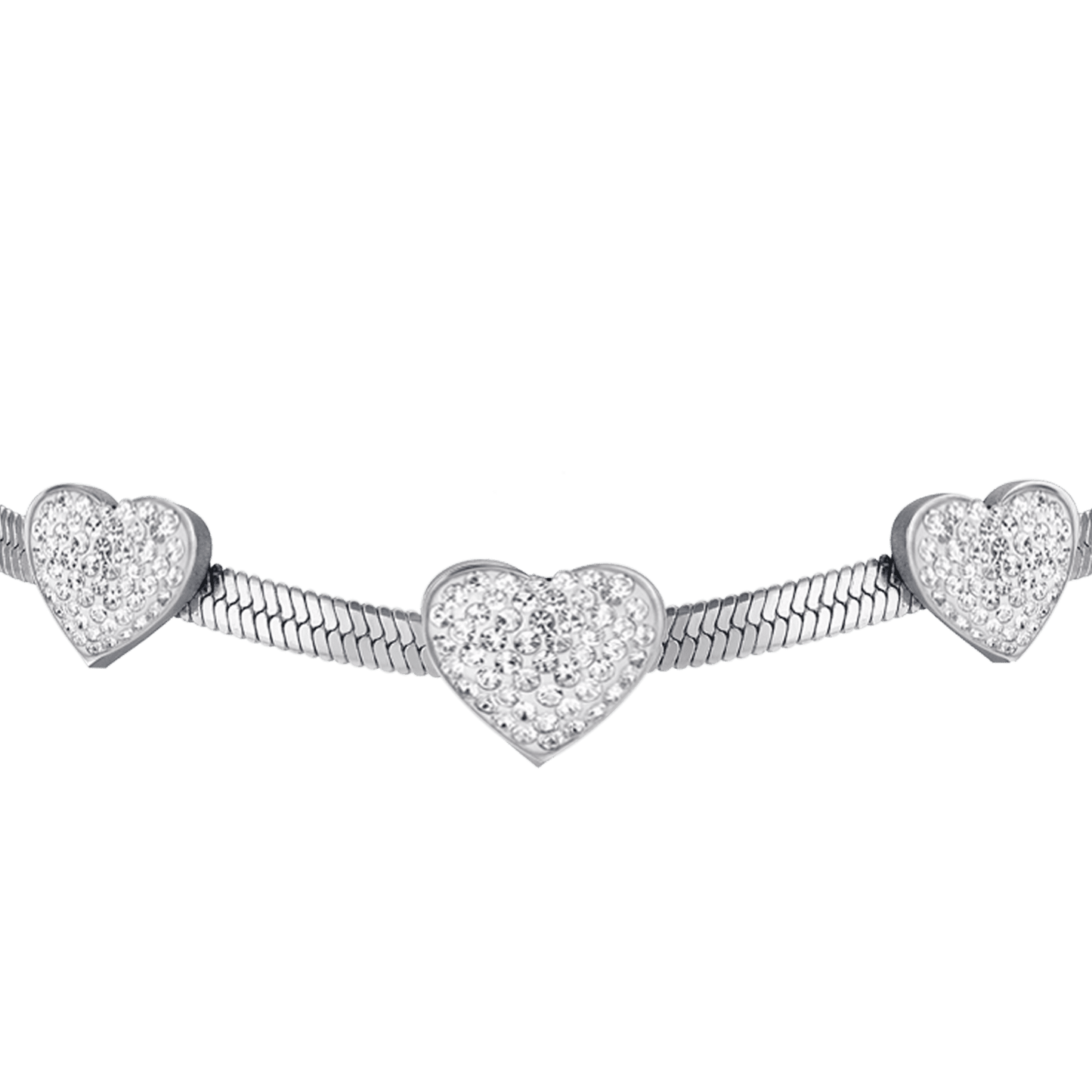 PULSERA DE ACERO SERPIENTE PARA MUJER CON CORAZONES CON CRISTALES BLANCOS