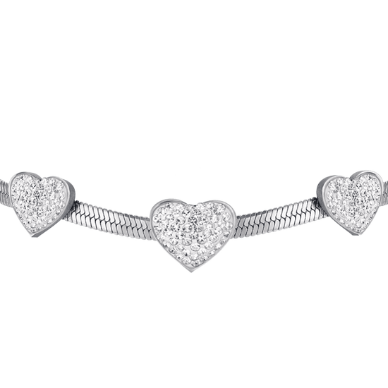 PULSERA DE ACERO SERPIENTE PARA MUJER CON CORAZONES CON CRISTALES BLANCOS