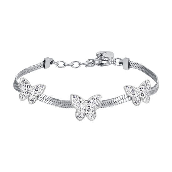 PULSERA DE ACERO SERPIENTE PARA MUJER CON MARIPOSAS CON CRISTALES BLANCOS