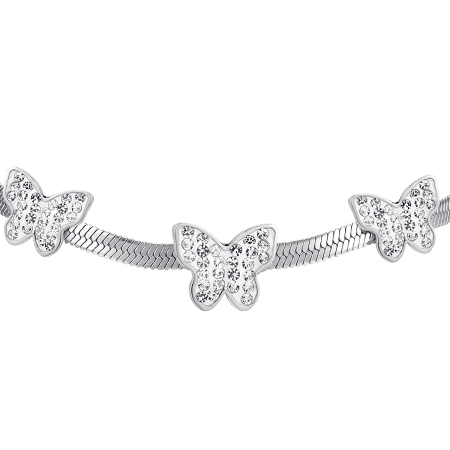 PULSERA DE ACERO SERPIENTE PARA MUJER CON MARIPOSAS CON CRISTALES BLANCOS