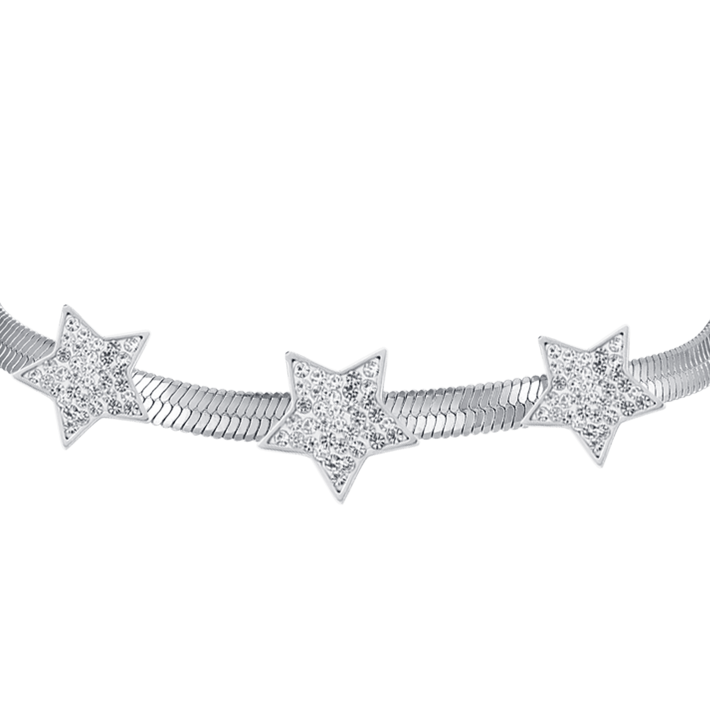 PULSERA DE ACERO SERPIENTE PARA MUJER CON ESTRELLAS CON CRISTALES BLANCOS
