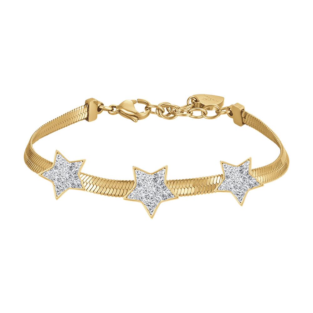 SERPIENTE IP ORO ACERO PULSERA DE MUJER CON ESTRELLAS CON CRISTALES BLANCOS