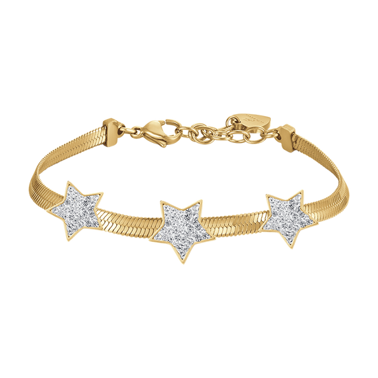 SERPIENTE IP ORO ACERO PULSERA DE MUJER CON ESTRELLAS CON CRISTALES BLANCOS
