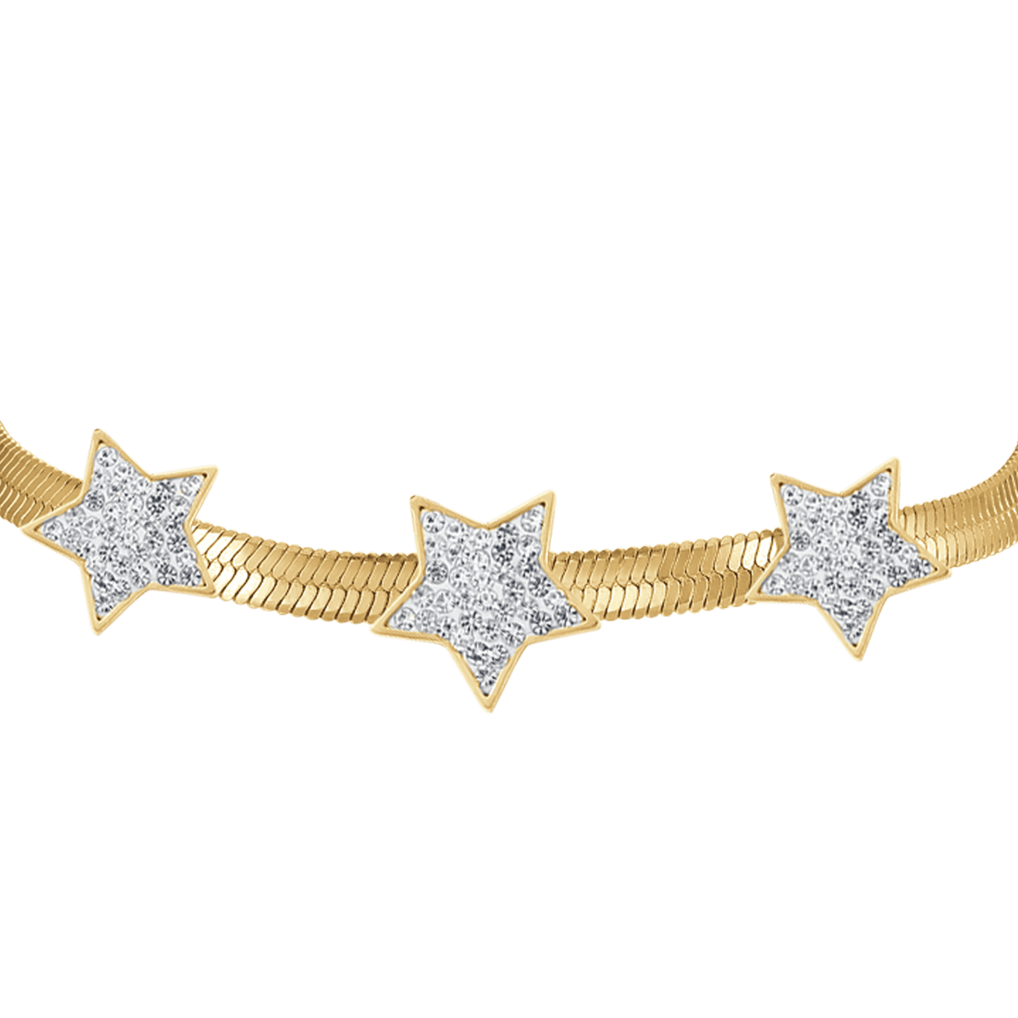 SERPIENTE IP ORO ACERO PULSERA DE MUJER CON ESTRELLAS CON CRISTALES BLANCOS
