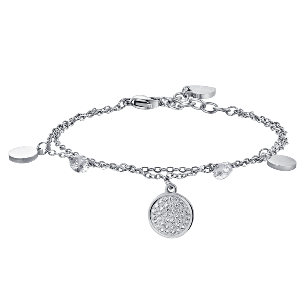 PULSERA DE ACERO PARA MUJER CON ELEMENTOS BLANCOS Y CRISTALES