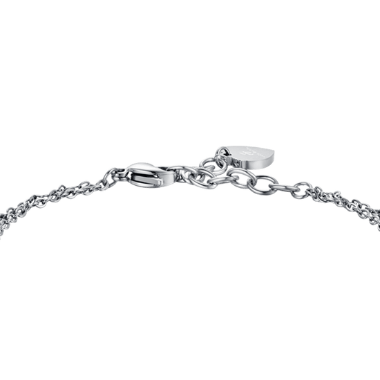 PULSERA DE ACERO PARA MUJER CON ELEMENTOS BLANCOS Y CRISTALES