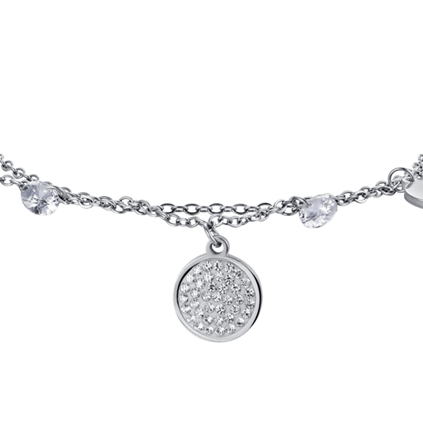 PULSERA DE ACERO PARA MUJER CON ELEMENTOS BLANCOS Y CRISTALES