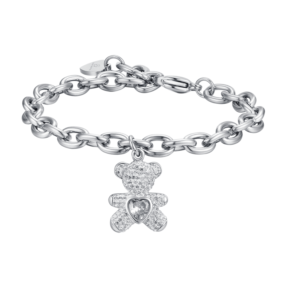 PULSERA DE ACERO PARA MUJER CON OSO CON CRISTALES BLANCOS