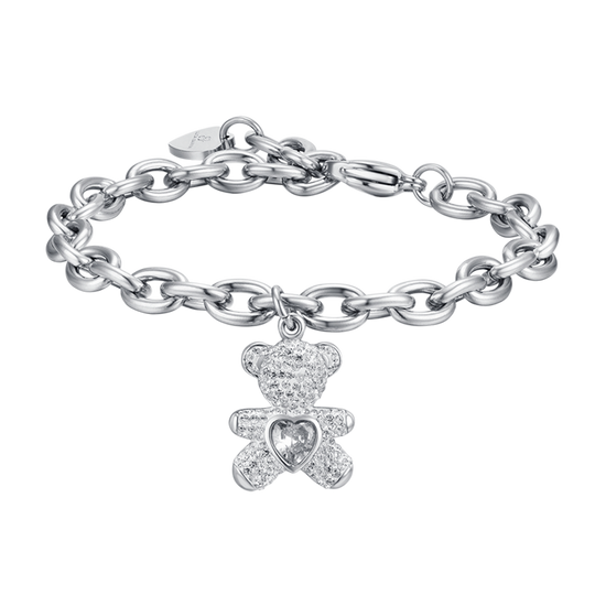 PULSERA DE ACERO PARA MUJER CON OSO CON CRISTALES BLANCOS