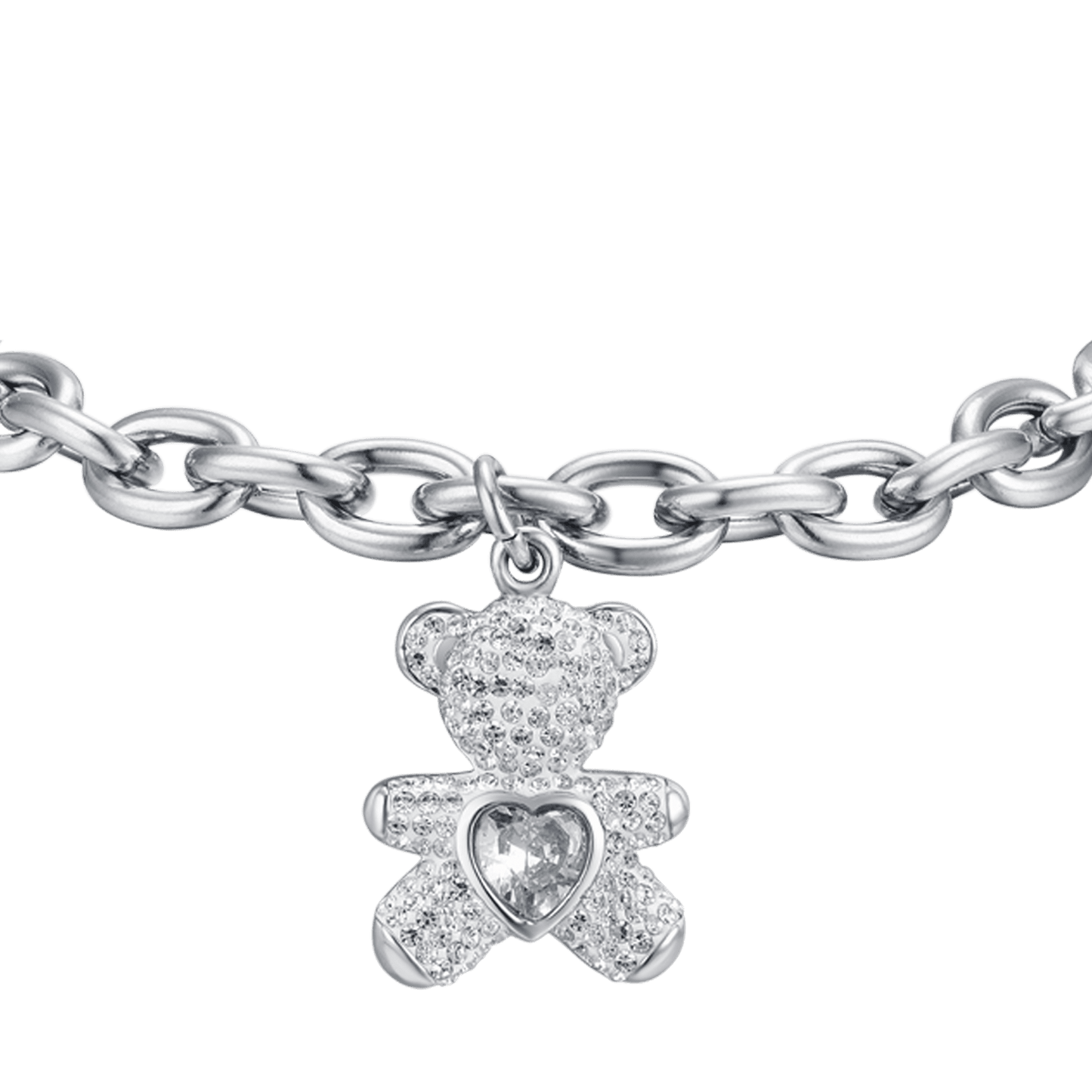 PULSERA DE ACERO PARA MUJER CON OSO CON CRISTALES BLANCOS