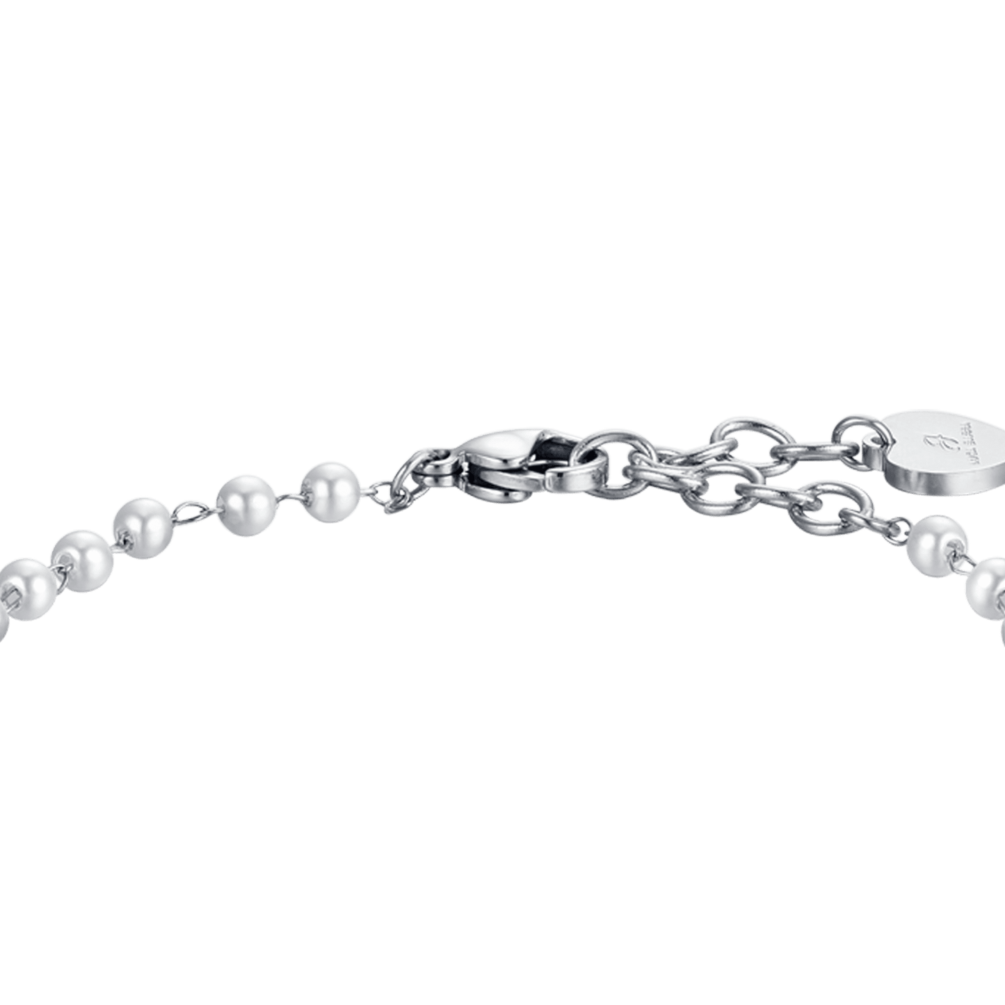 PULSERA DE ACERO PARA MUJER CON PERLAS BLANCAS Y ESTRELLAS