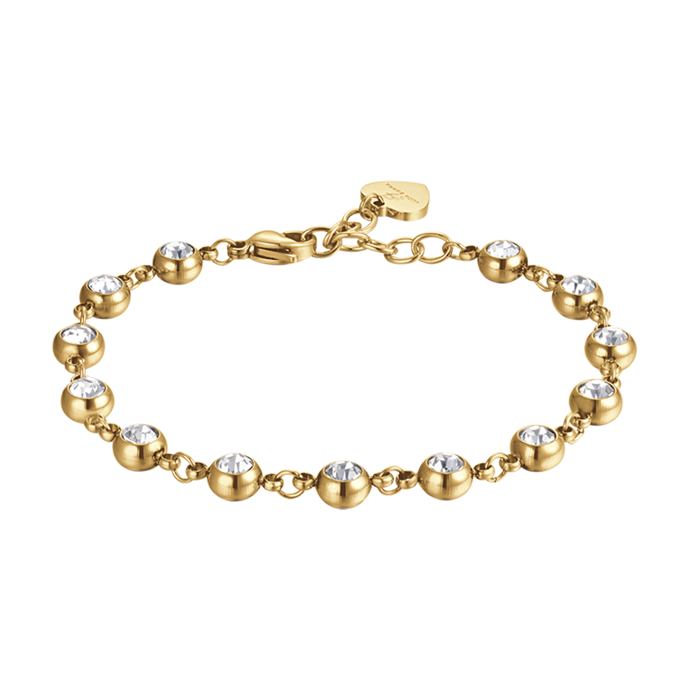 IP PULSERA DE ACERO DORADO PARA MUJER CON CRISTALES BLANCOS