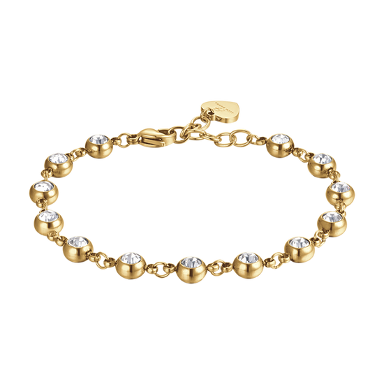 IP PULSERA DE ACERO DORADO PARA MUJER CON CRISTALES BLANCOS