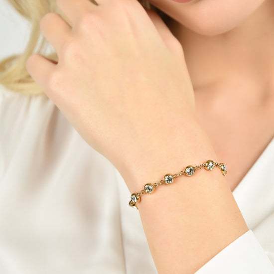 IP PULSERA DE ACERO DORADO PARA MUJER CON CRISTALES BLANCOS