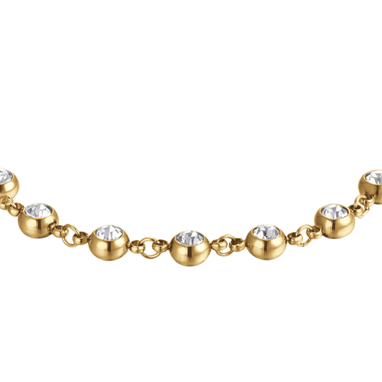 IP PULSERA DE ACERO DORADO PARA MUJER CON CRISTALES BLANCOS