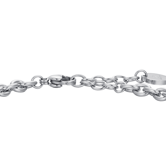 PULSERA DE ACERO PARA MUJER CON CAMPANA DE ESMALTE TURQUESA Y CRISTALES