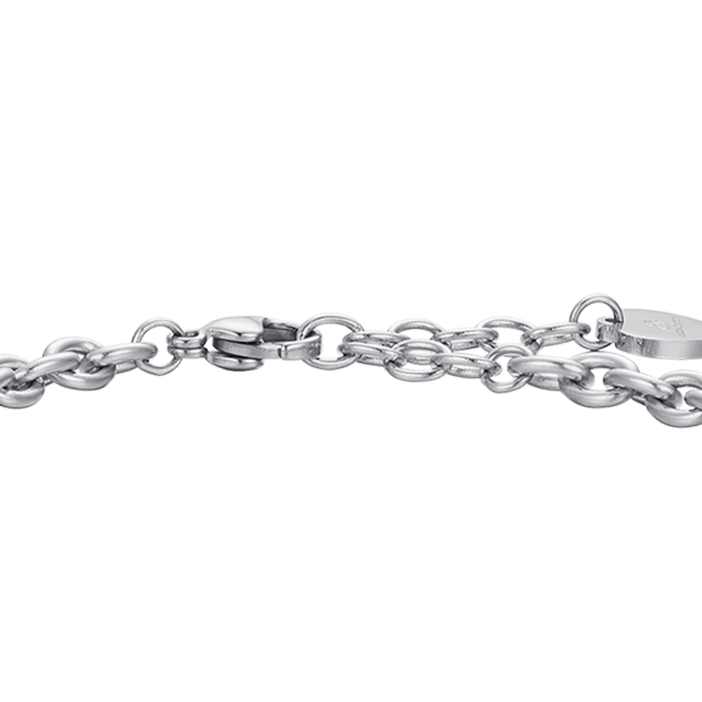 PULSERA DE ACERO PARA MUJER CON CAMPANA DE ESMALTE TURQUESA Y CRISTALES