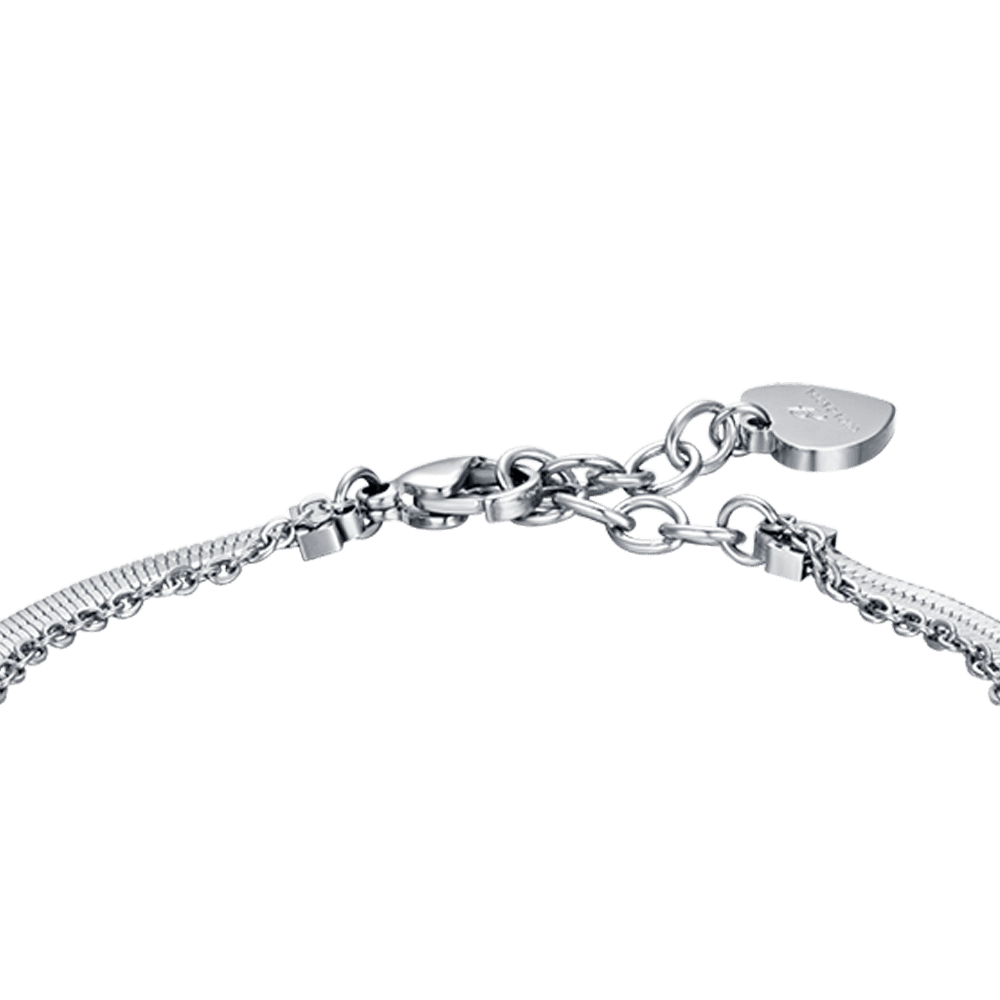 PULSERA DE ACERO PARA MUJER CON FLOR DE LOTO Y CRISTALES BLANCOS