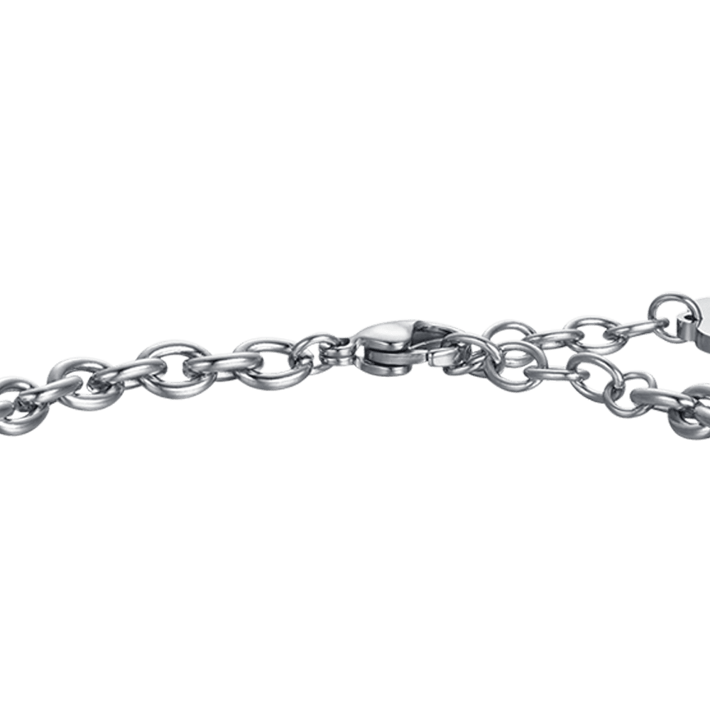 PULSERA DE ACERO PARA MUJER CON FLOR DE LOTO Y CRISTALES BLANCOS