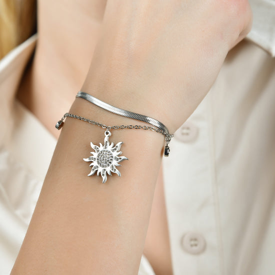 BRAZALETE DE ACERO PARA MUJER CON CRISTALES BLANCOS