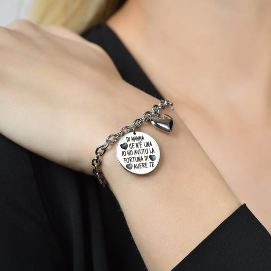 BRACCIALE DONNA IN ACCIAIO DI MAMMA CE N'È UNA IO HO AVUTO LA FORTUNA DI AVERE