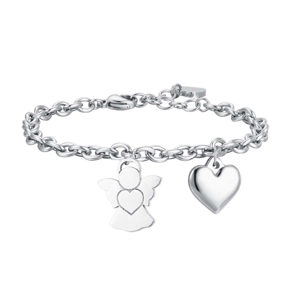 PULSERA DE ACERO PARA MUJER CON ÁNGEL Y CORAZÓN ENCANTADO Luca Barra