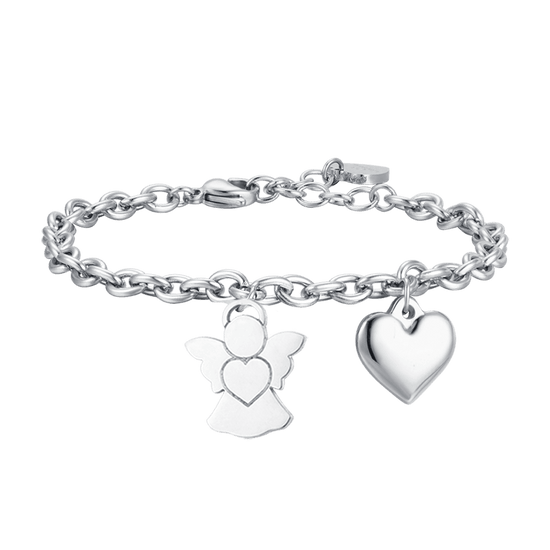 PULSERA DE ACERO PARA MUJER CON COLGANTE DE ÁNGEL Y CORAZÓN