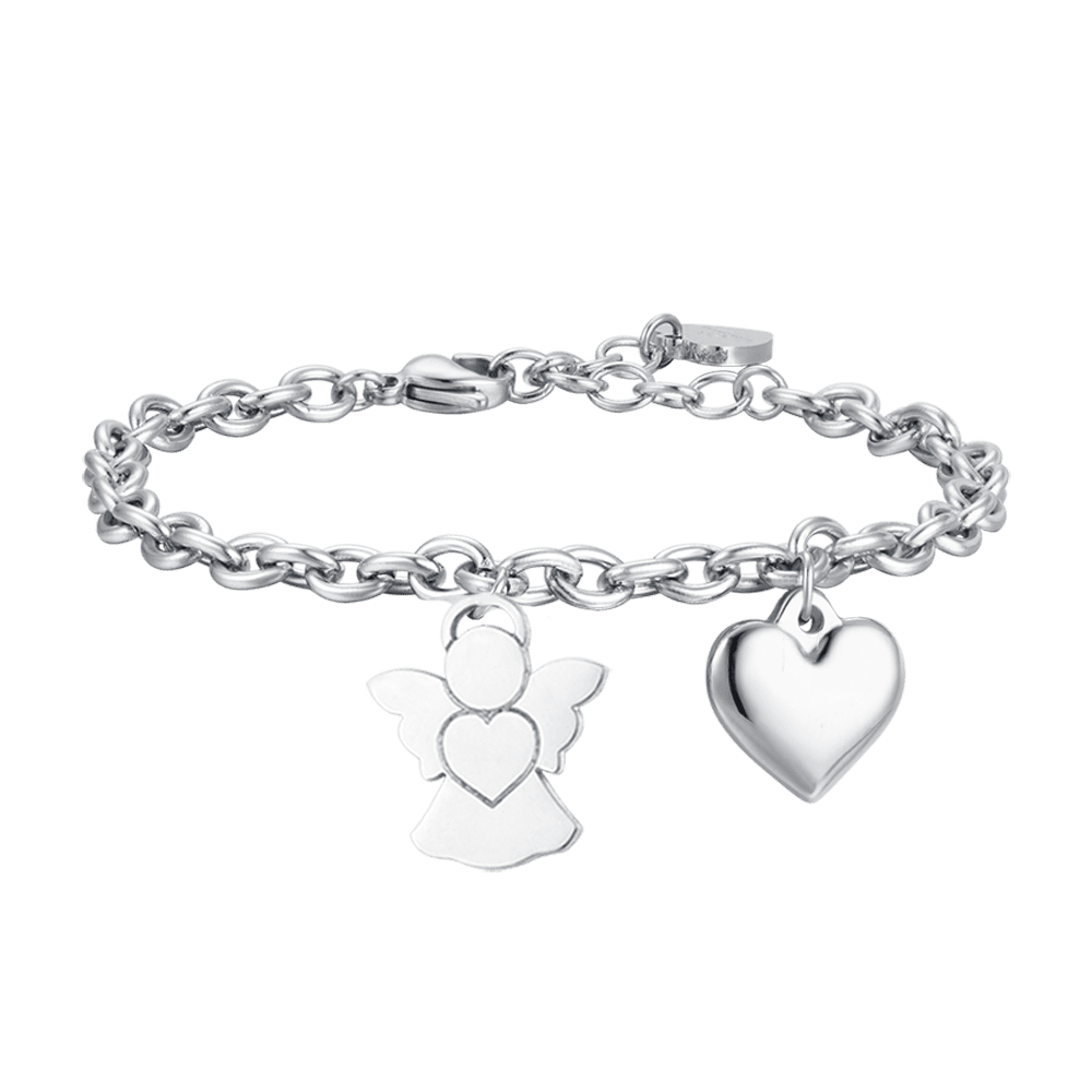 PULSERA DE ACERO PARA MUJER CON COLGANTE DE ÁNGEL Y CORAZÓN