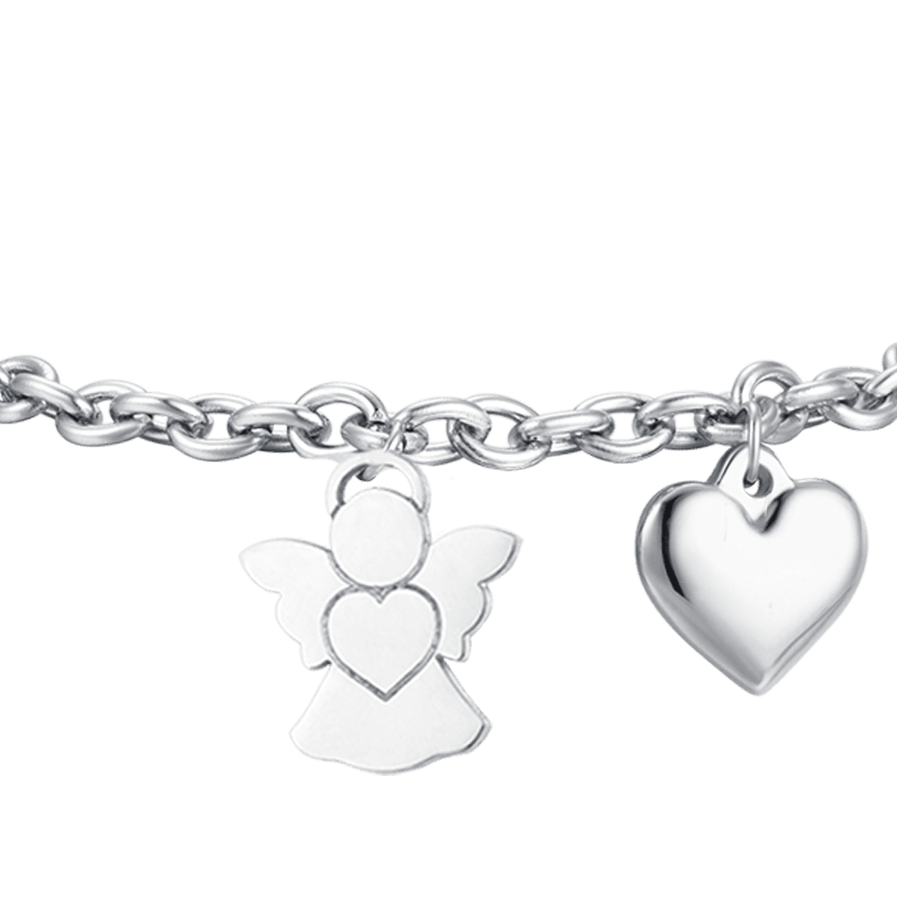 PULSERA DE ACERO PARA MUJER CON COLGANTE DE ÁNGEL Y CORAZÓN