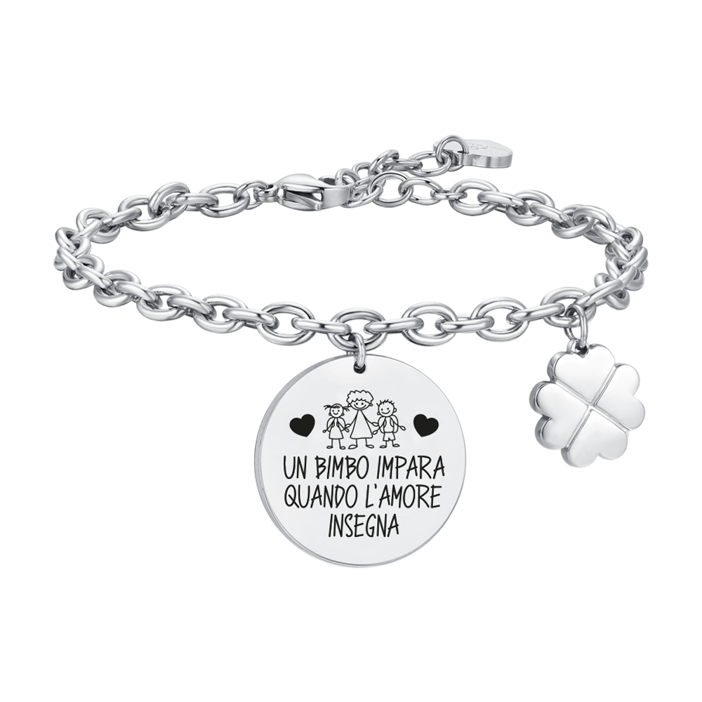 PULSERA DE ACERO PARA MUJER UN NIÑO APRENDE CUANDO EL AMOR ENSEÑA